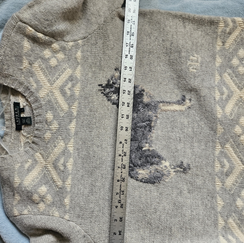 Lauren Ralph Lauren Gray Wolf Sweater 100% Lamb's Wool - Picture 5 of 6